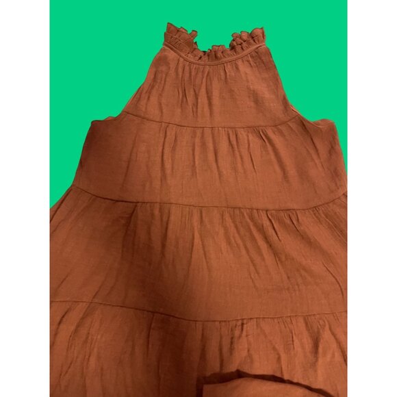 Tiered Rust Sleeveless Maxi Dress With Tie Back & Ruffled Neckline - Picture 4 of 7